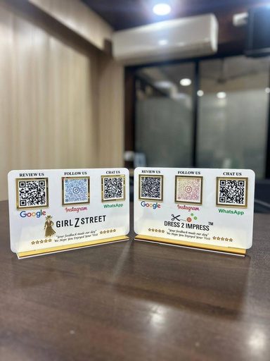 Acrylic 2D QR table plate produced by Universal Enterprises