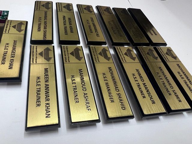 Acrylic UV name badge produced by Universal Enterprises