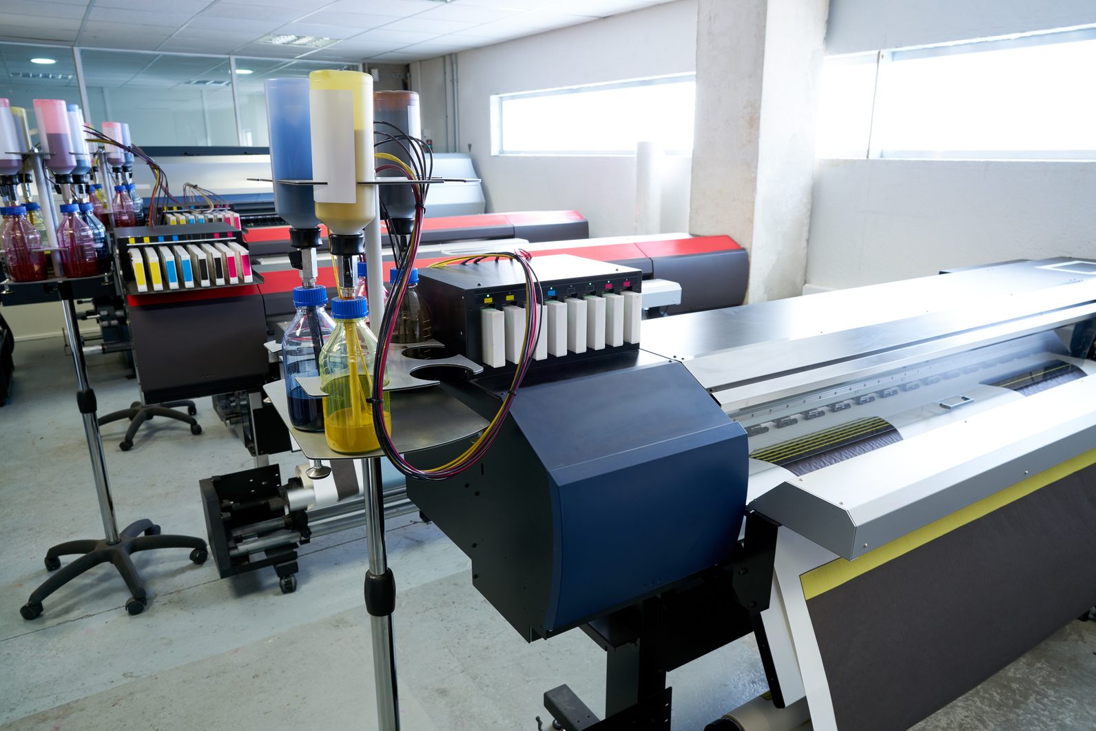 Printing equipment on the production floor at Universal Enterprises